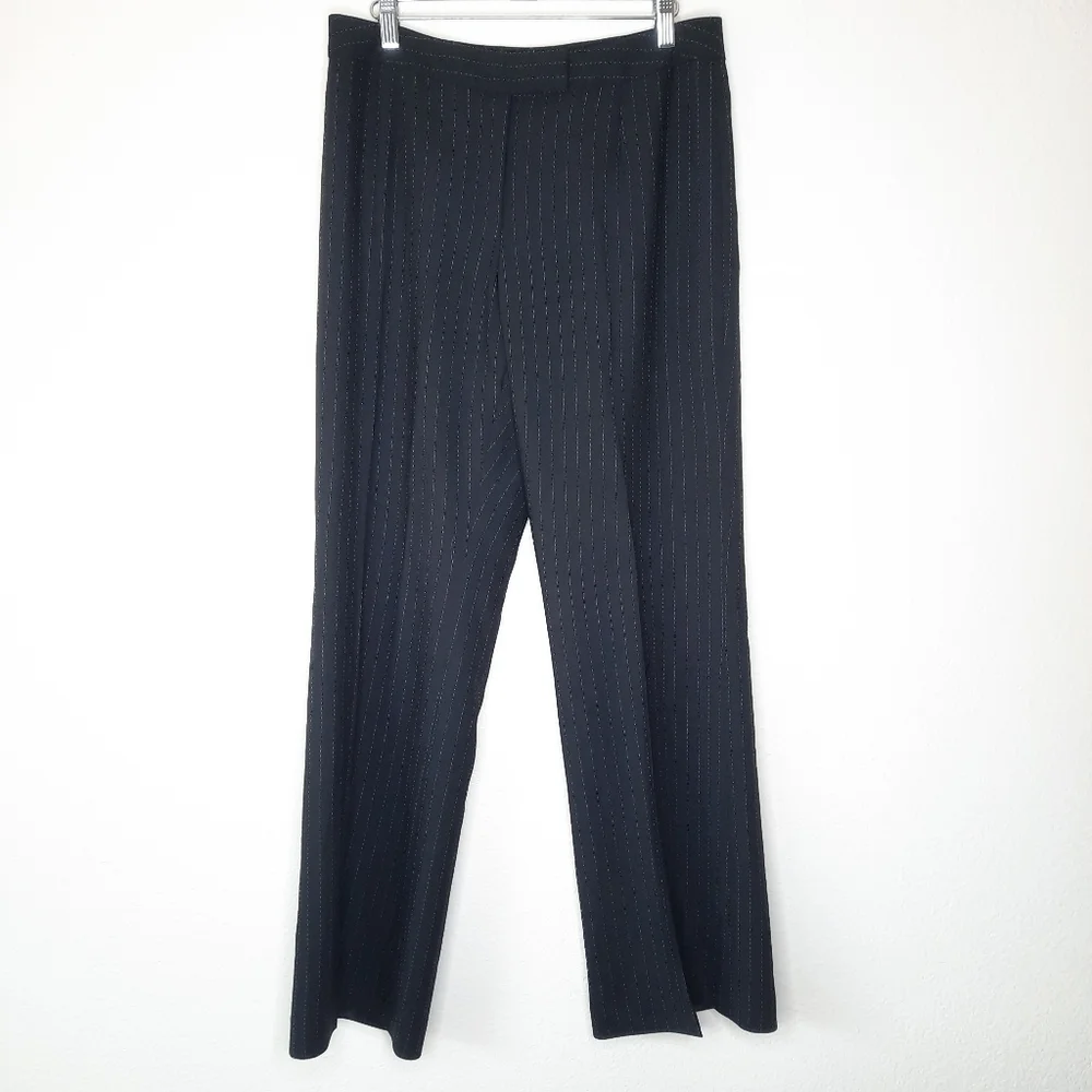 Oscar De La Renta Charcoal Striped Wool Dress Pants 8
